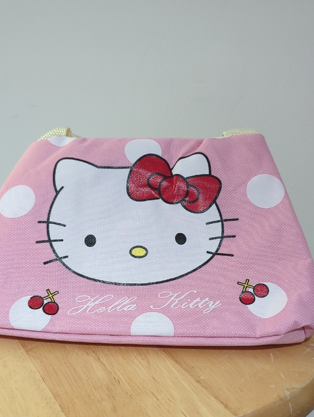 Hello Kitty Cherry Accent Pink Polka Dot Kids Insulated Pouch Bag